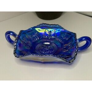 Fenton Cobalt Blue Carnival Glass Butterfly Candy Bon Bon Dish Iridescent